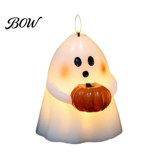 Porch Patio Ambient Illumination Halloween Ghost Flameless Candle, Cute Holding BOO Letter Tealight, Wireless Flickering Candle Lamps Battery Operated