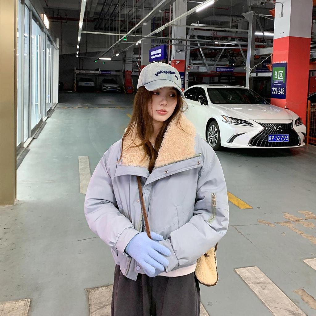 Осень Зима Утолщенная Теплая Парка Женская Повседневная Милая Однотонная Большой Карман Свободные Куртки Верхняя Одежда