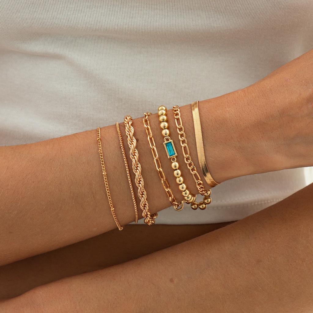 Ingemark 7Pcs/Set Vintage Five Color Acrylic Bracelet Women 2026 New Trend Metal Chain Bangle Couple Grunge Jewelry Steampunk