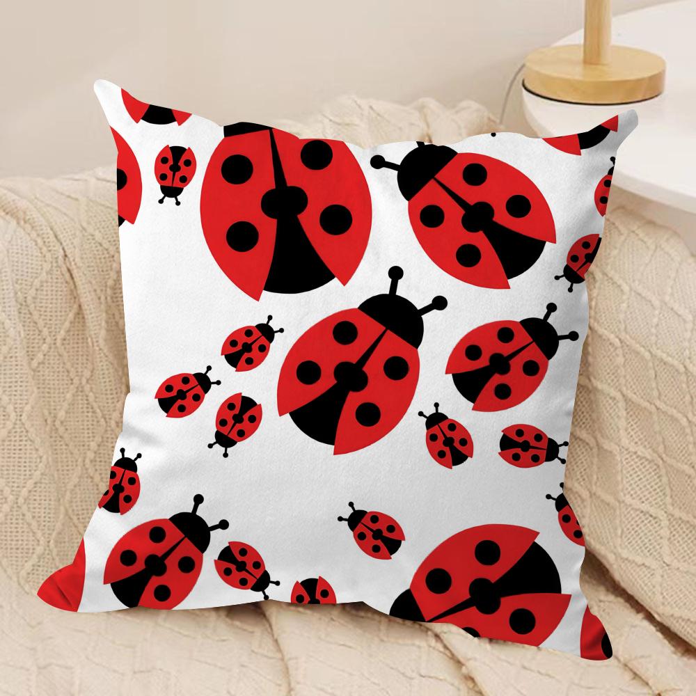 Cute Cartoon Ladybug Cushion Cover Short plush Doublesided Print Square Throw Pillow Covers Sofa Home Cushion Decor