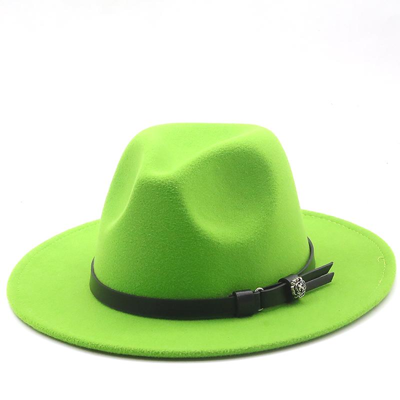 Новая женская и мужская шерстяная шляпа-федора с кожаной лентой, джентльменская элегантная женская кепка зима-осень с широкими полями, джазовая церковная панама-сомбреро