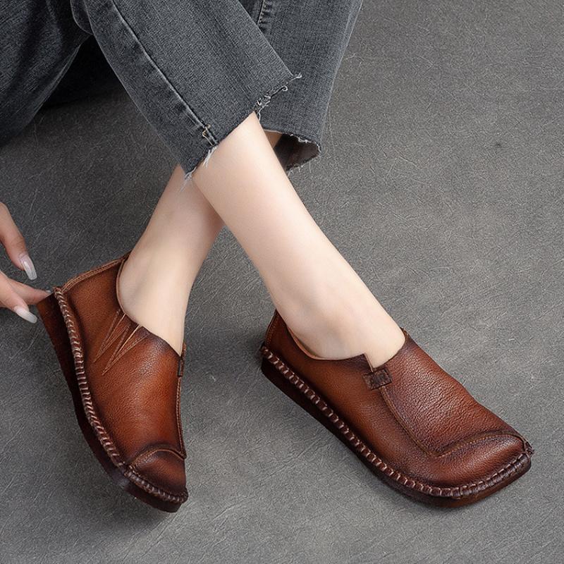 Johnature Мокасины в стиле ретро, женские туфли на плоской подошве из натуральной кожи, однотонные туфли без шнуровки на мягкой подошве с квадратным носком