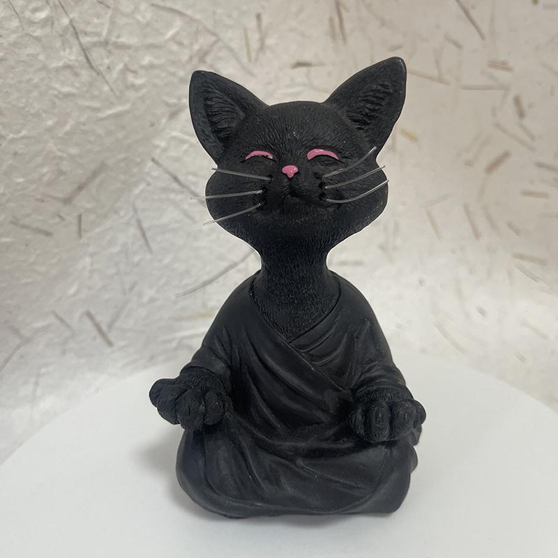 Скульптура кошки для медитации, украшения для дома, черная смоляная йога, сидящая кошка дзен, черный будда, украшение для сада на открытом воздухе