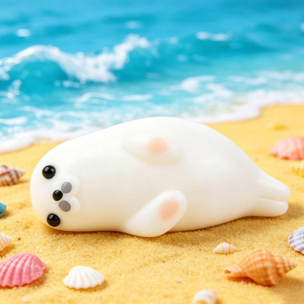 Squshy Texture Lying Down Seal Squishy Toy White-Spotted Sensory Toys Seal Squeeze Toy Gift Idea