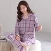 Large Sizewomen Pajamas Set Cotton Long-Sleeved Trousers Student Homewear Two-Piece Cardigan Lapel Ladies Pajamas Set