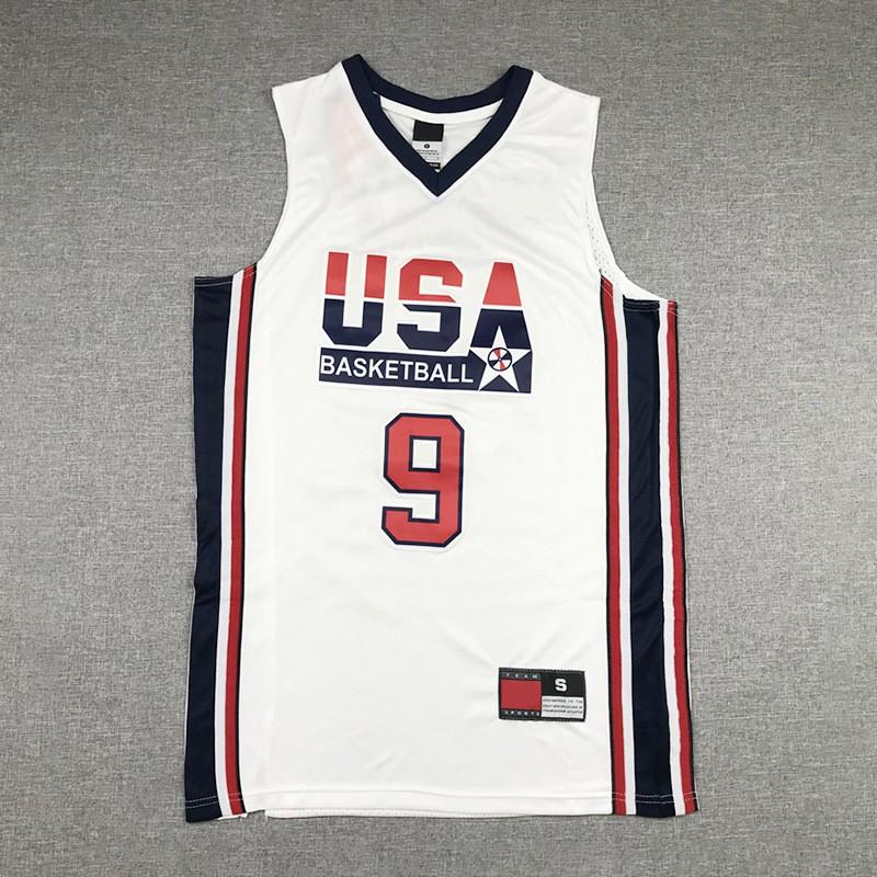 Vintage Embroidered Basketball Jersey Team USA 9 Jordan White Adult Unisex