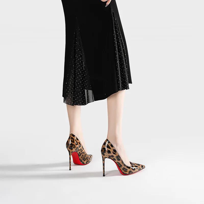 Fashion Spring New Leopard Pattern High Heels for Women with Thin Heels and Sexy Pointed Points, Shallow Lipstick Bottom Single Shoes