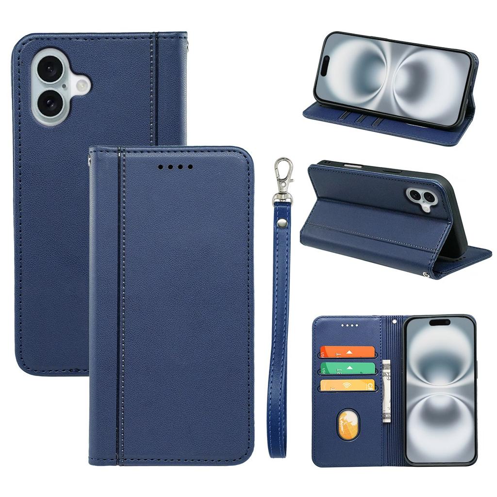 HX01 For iPhone 16 Wallet Case Magnetic Closing PU Leather Phone Cover