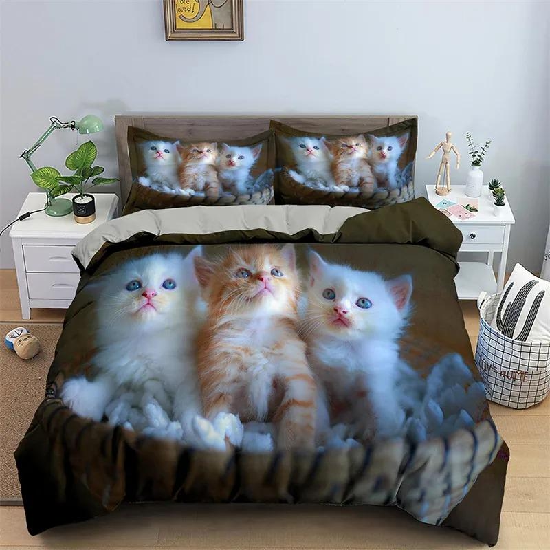 2026 Cat Duvet Cover Set Pet Cats Pattern Twin Bedding Set Cute Kitten For Polyester Mysterious Black Cat King Size Quilt Cover