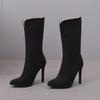 Зеленые и черные женские сапоги до середины икры на высоком каблуке, маленький и большой размер 32 50