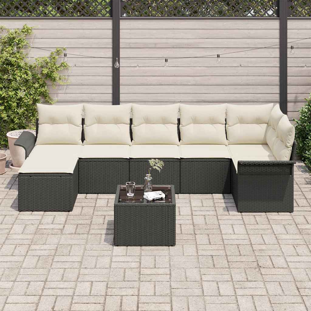 8 Piece Black Poly Rattan Garden Sofa Set with Storage