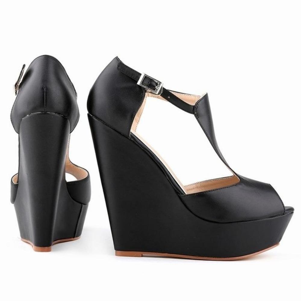 Women Sexy Sandals T-Strap Open Toe Shoes Matte Elegant Wedge Platform Pumps High Heels Shoe