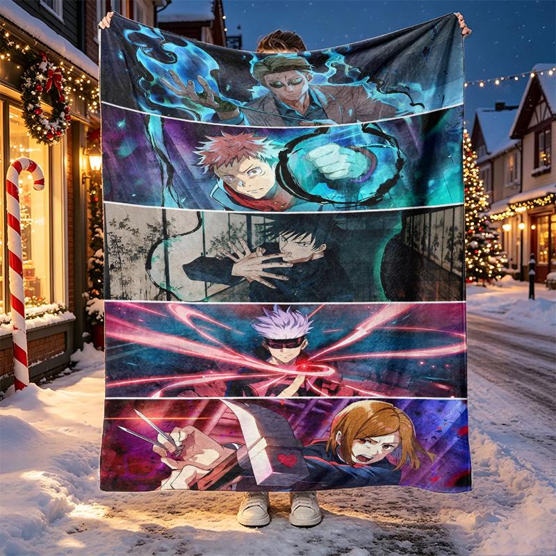 Jujutsu Kaisen Pattern Blanket for Home Decoration, Bed, Sofa, Car Travel, Camping, Suitable for All Seasons, Birthday Christmas Gift