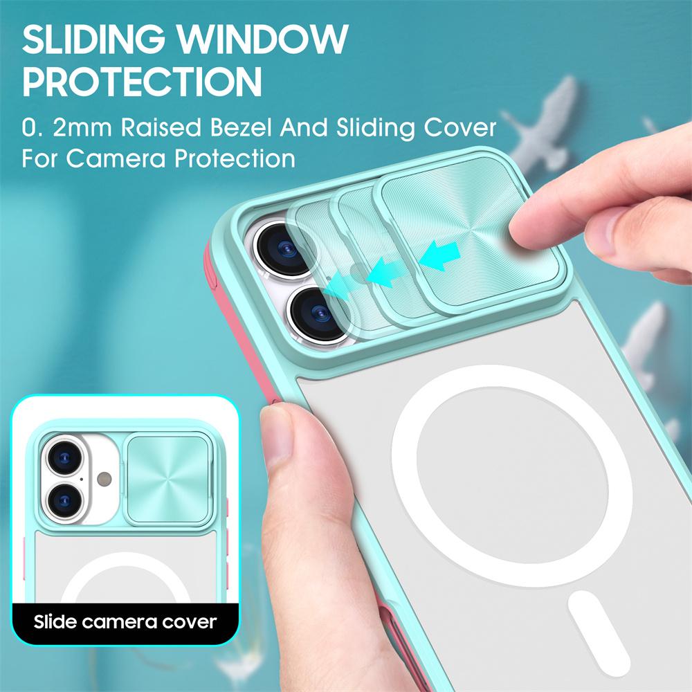 Slide Camera Lens Protection Clear For Magsafe Phone Case For 17 16 15 14 13 12 11 Pro Max Magnetic Wireless Charge Cover