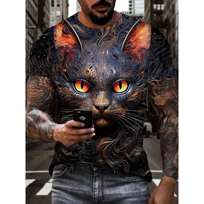 Новая мужская футболка с принтом 3D Cat Full Print, повседневная модная забавная футболка с коротким рукавом, унисекс, летняя футболка свободного покроя в уличном стиле