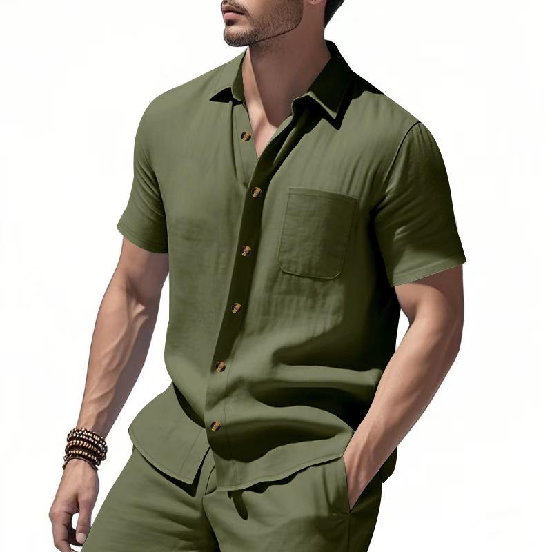 American Summer Men's Plus Size Ice Silk Blend Casual Short Sleeve Shirt