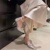Hollow Rhinestone Bow Stiletto High Heels Women's 2025 New High-end Pearl Chain Pointed Not Tired Feet Single Shoes