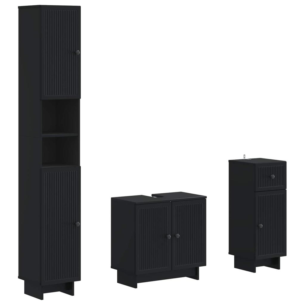 3 Piece Bathroom Cabinet System EDE Black Engineered Wood