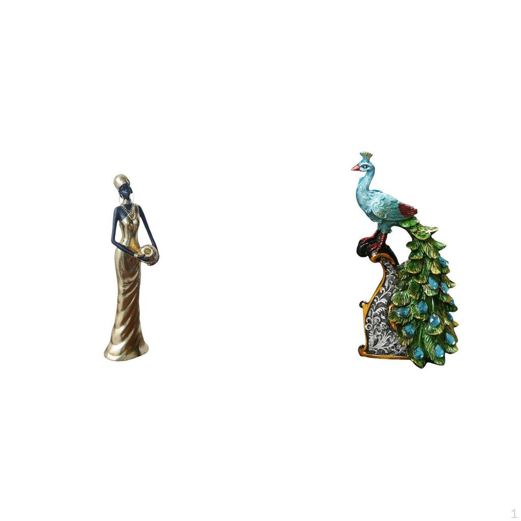 Африканская tribal lady Фигурка Скульптура Павлин Животное Коллекция Элегантная Легкая Декоративная