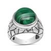 Natural Malachite Gemstone 925 Sterling Silver Handmade Wide Shank Statement Ring For Men's