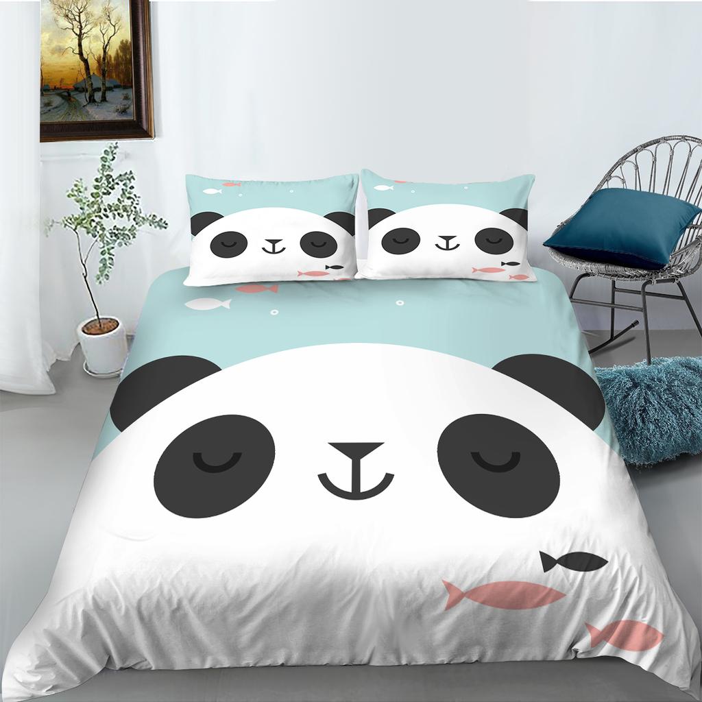 Lovely Giant Panda Printed Bedding Single Double Bed Full Size Pillowcase and Quilt Cover 2 or 3 Animal Patterns Comfortable Home Decoration