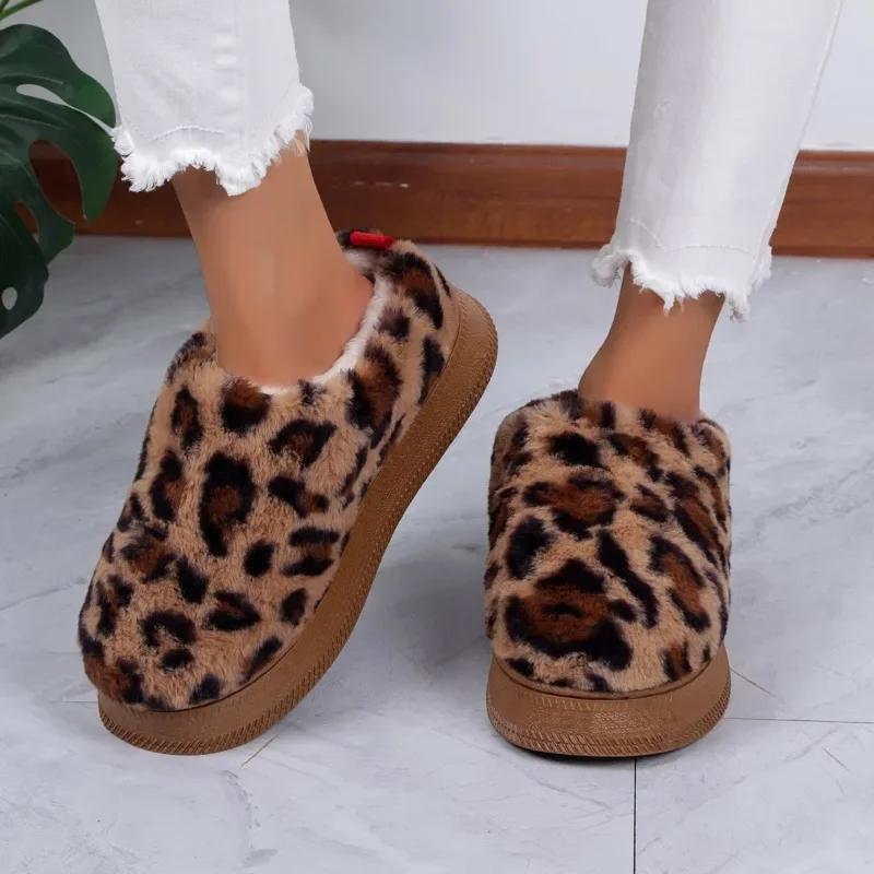 Fashion Design Leopard Fur Ankle Snow Boots Women's Warm Cotton Shoes Winter Short Plush Boots 2024 New Comfortable Femme Botas