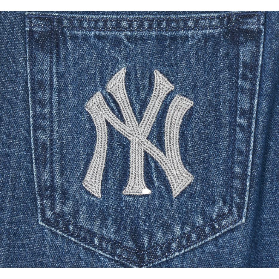 MLB Нью-Йорк Янкис Логотип Однотонные Джинсы Кроп с Завышенной Талией Женские Брюки Синий 3FDPB0741-50INS