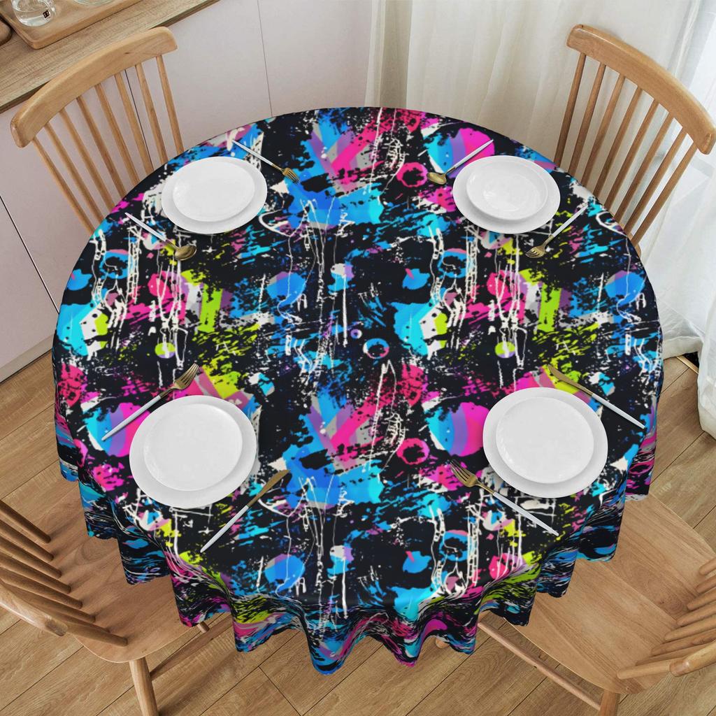 Round Fitted Graffiti Art Y2K Style Street Art Table Cloth Waterproof Tablecloth 70 inches Table Cover for Kitchen Dinning
