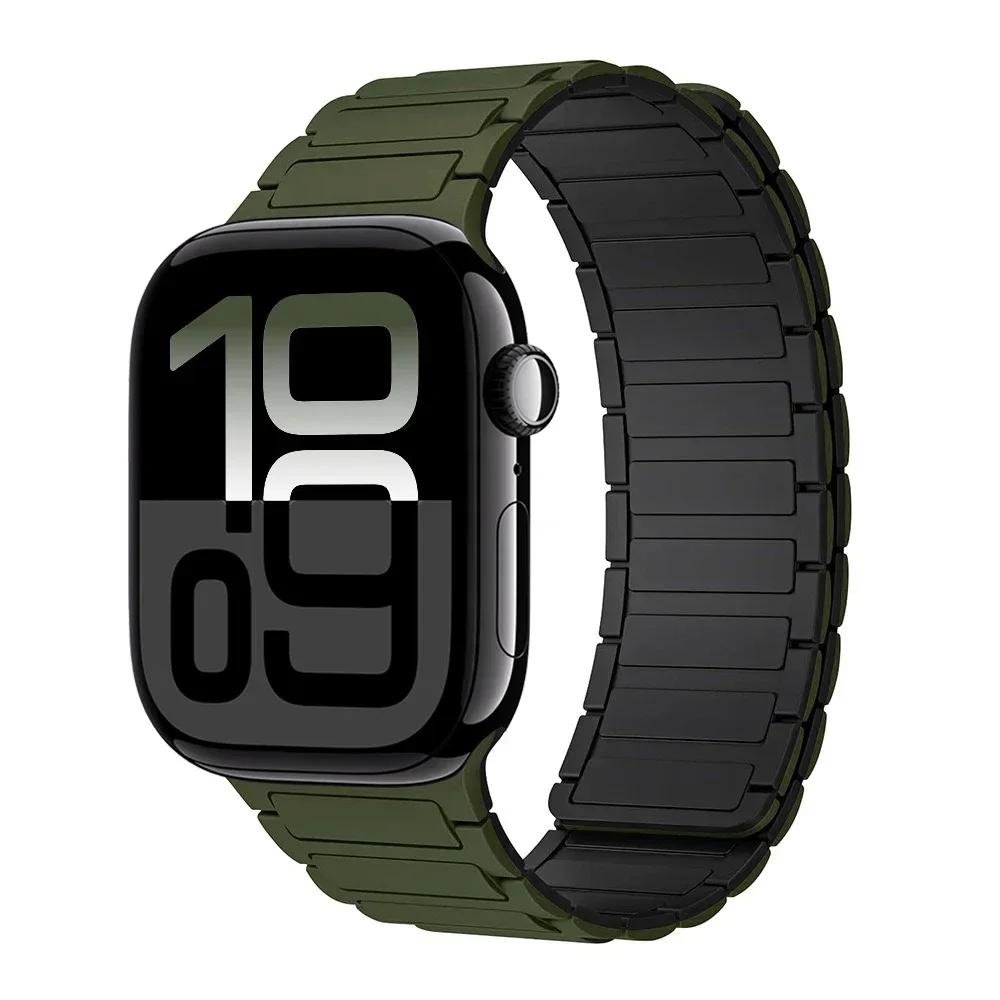Новый Спортивный Силиконовый Ремешок для Apple Watch Band Ultra 2 49мм 10 46мм 42мм Магнитный Браслет iWatch 9 8 7 6 5 4 45мм 41мм 44мм 40мм