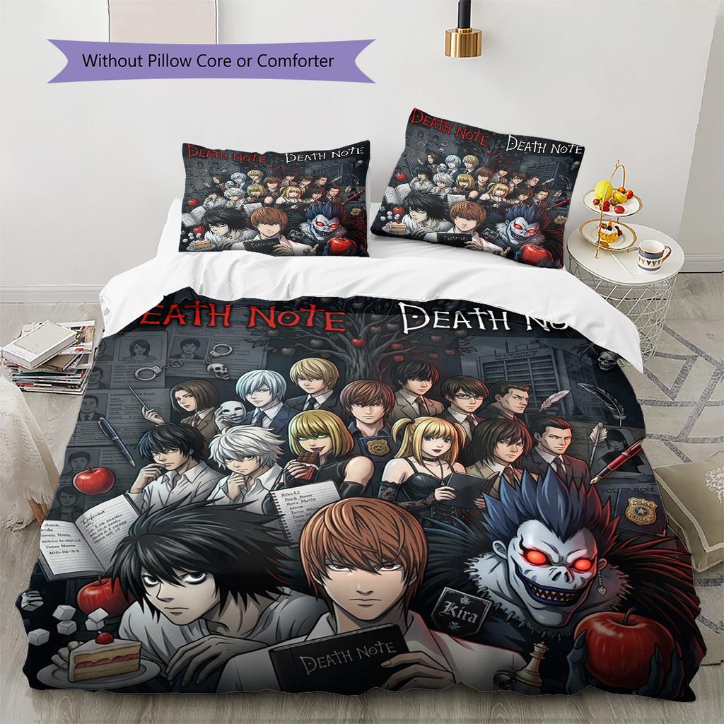Death Note Pattern Bedding Quilt Set Quilt Cover Pillowcase Home Birthday Gift(1 * duvet cover + 2 * pillowcase, without core)