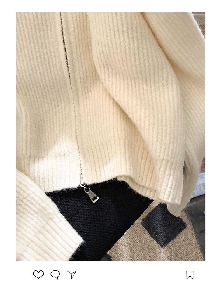 Women's Autumn/Winter Double Zipper Knit Cardigan - High Neck, Thickened Sweater Coat