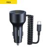 PISEN Super Fast Charging Car Charger with Retractable Cable - Compatible with Apple and Huawei Devices