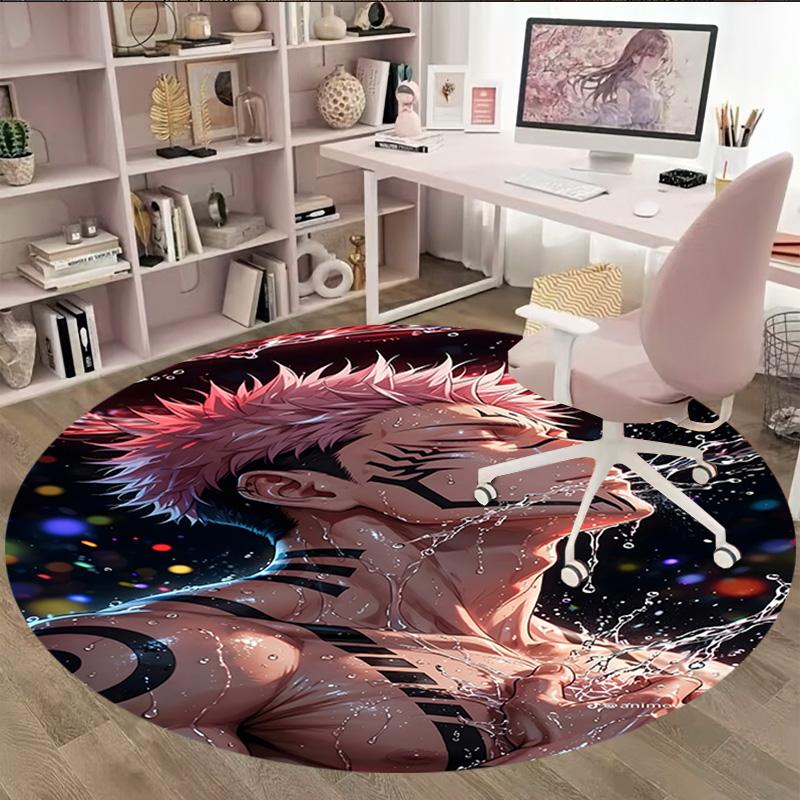 1pc S-Sukuna Carpet, Round Rug, Comfortable, Suitable for Entryways, Living Rooms, Office, And Bedrooms, Christmas Decoration