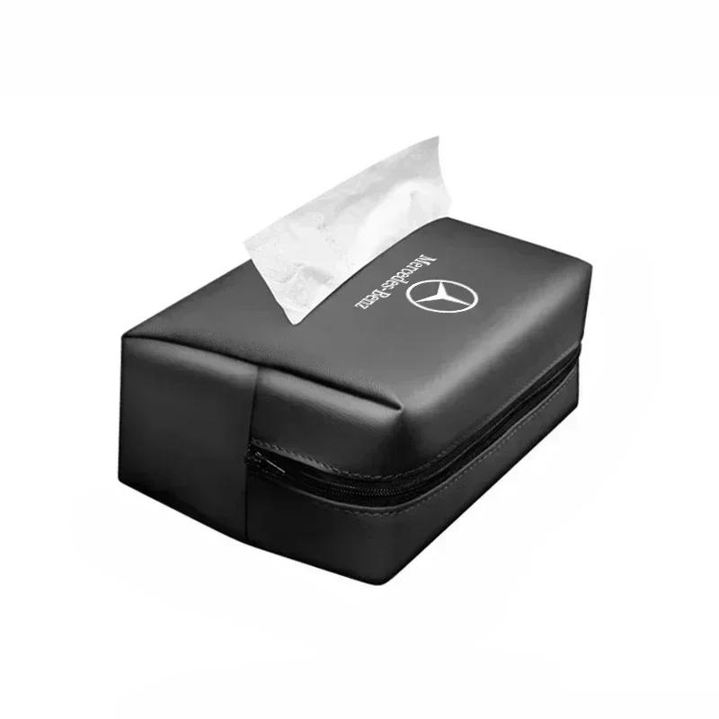 TEP3 Car Tissue Box Holder Napkin Towel Organizer Bag Tissues Storage For Mercedes Benz AMG W204 W205 W203 W211 W212 W213 W201 W210