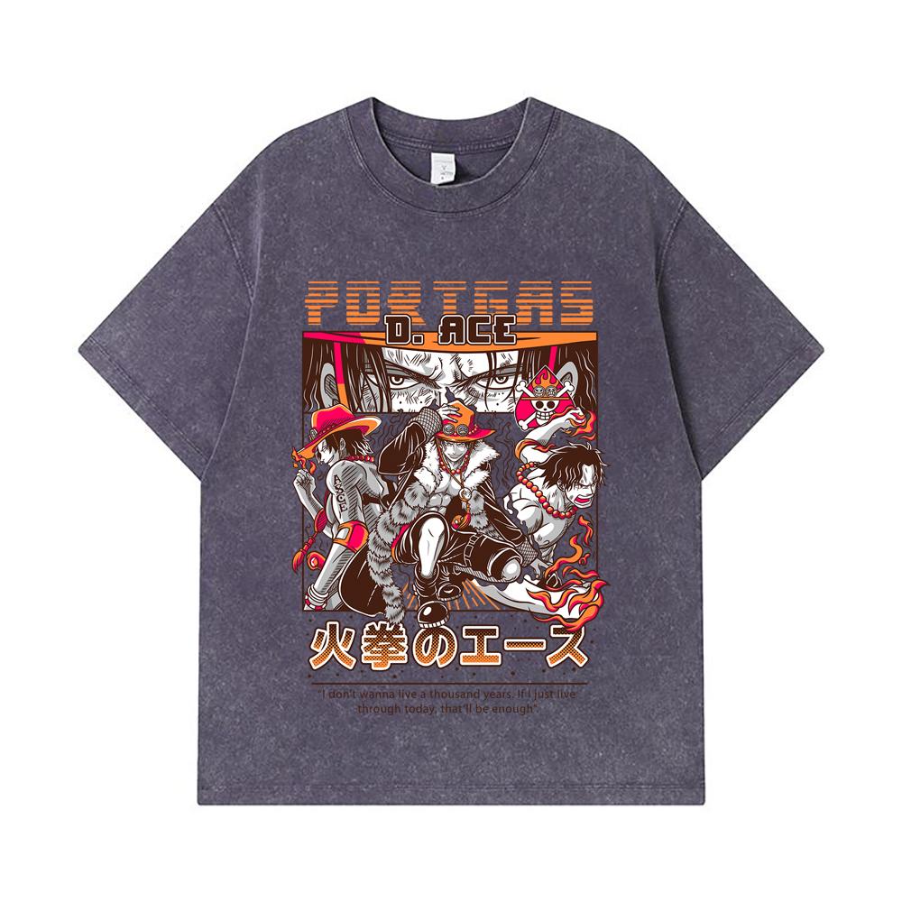 275 GSM Washed T-shirts 100% Cotton One Piece V17 Ace Print Unisex Heavy Cotton T Shirt