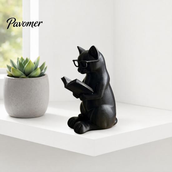 3D-печатная фигурка кота, Читающая фигурка, Декоративное украшение с утяжеленным противоскользящим основанием, С очками, Интеллектуальная статуэтка, Для стола, книжной полки