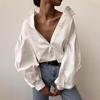 2023 Lantern Sleeve Elegant Shirt White Black Sexy Button Vintage Blouse Turn Down Collar Office Ladies Shirt Female Casual