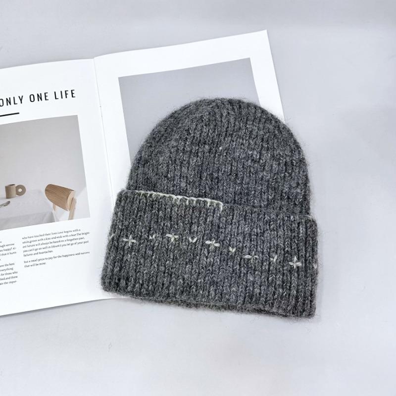 25 Ранняя осень новая шапка из шерсти контрастных цветов с необработанным краем женская новая универсальная теплая шапка вязаный рукав