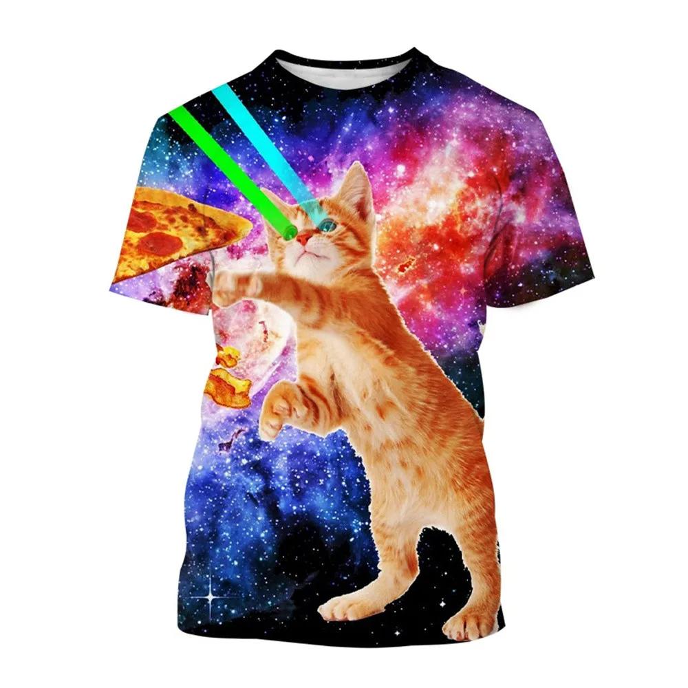 Men's T-shirts Cartoon Laser Pizza Cat Art 3D Print Anime t shirt Men Women Short Sleeve O-Neck Tees Casual Street Y2k Tops