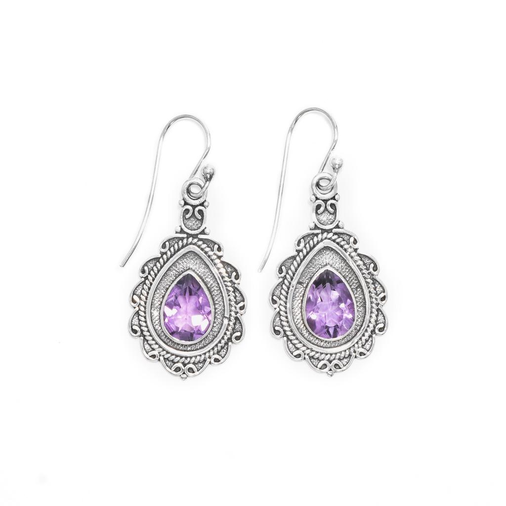 Vintage Amethyst Earrings: 925 Sterling Silver Dangle Drop Earrings