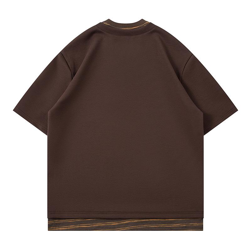 Men's Casual Short Sleeve Color Block Crew Neck T-Shirt with Embroidered Tie Design