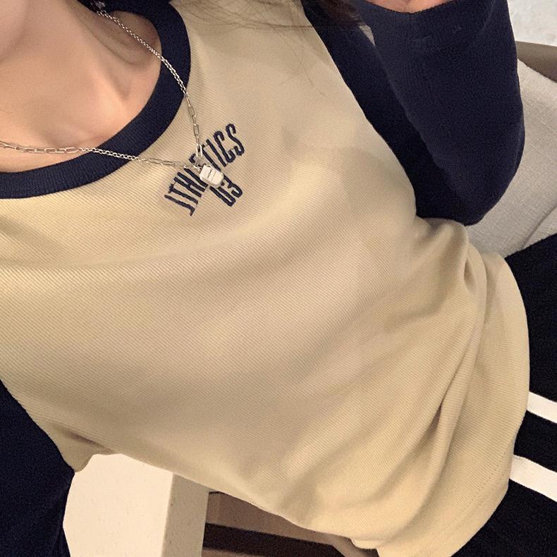 Женская футболка с длинными рукавами и буквенным принтом, короткие топы с длинными рукавами и тонкими внутренними топами