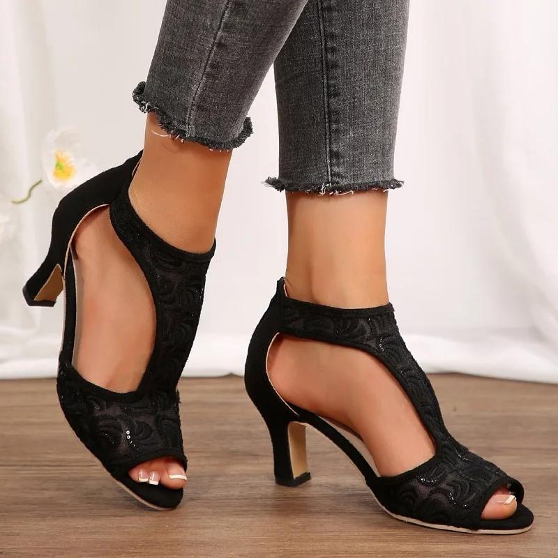 2024 Летние женские повседневные босоножки на танкетке с открытым носком, однотонные, женские повседневные и удобные туфли-лодочки на толстой подошве Zapatos