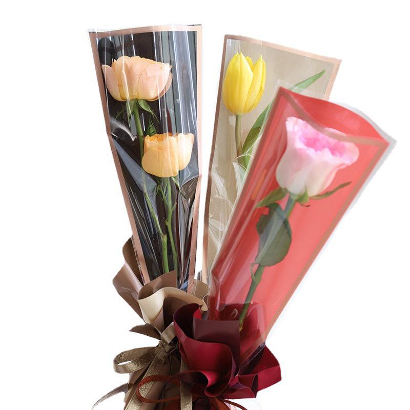 Valentine's Day Transparent Waterproof Flower Bag for Single Bouquet