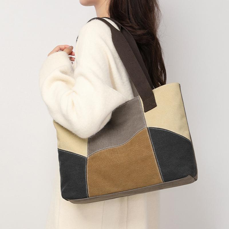 Новая женская сумка через плечо из сращенного холста, вместительная, портативная сумка-мессенджер, повседневная сумка в этническом стиле, контрастного цвета