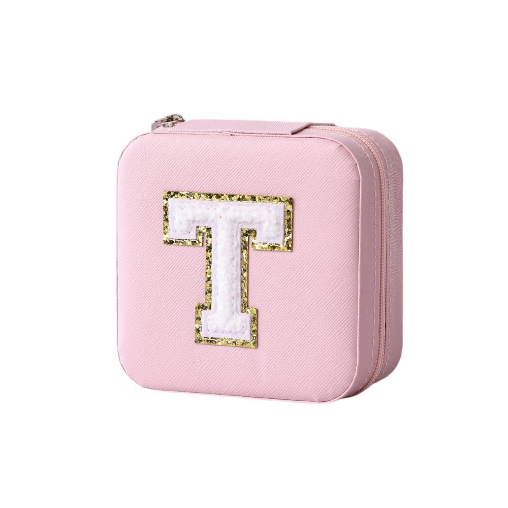 Коробка для хранения колец на молнии с розовыми буквами, портативный держатель для ювелирных изделий, дорожный держатель для ювелирных изделий