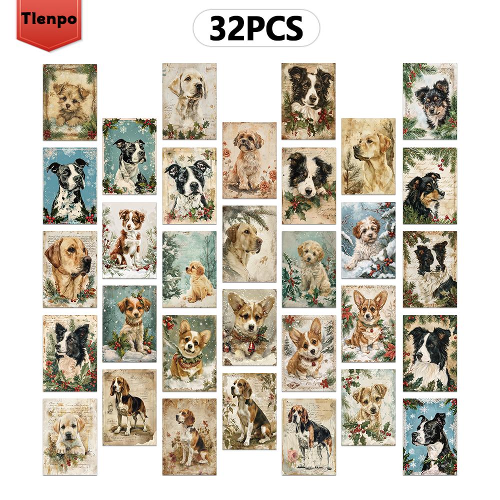 32pcs. Christmas Puppy Postcard, Birthday/anniversary Gift, Collectible, Suitable for Giving As a Present, Can Be Mailed.