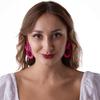 Raffia Summer Straw Earrings With Fuchsia Flowers