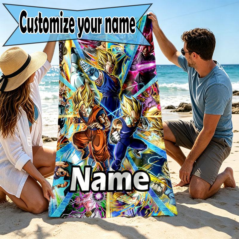 Custom Name Personalized DRAGON BALL Print Beach Towel, for Trip Camping Beach Party Home Decor, Birthday Gift for Family & Friends