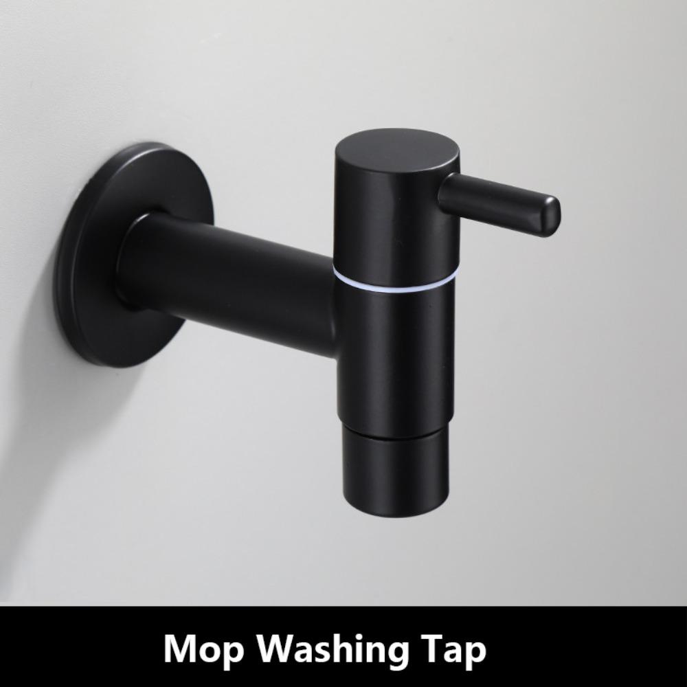 304 Stainless Steel Washing Machine Faucet Anti Splash Matte Black Mop Washing Tap Wall Mounted Multi Functional